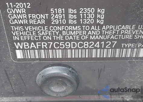 2013 BMW 535I from USA, damaged, VIN WBAFR7C59DC824127